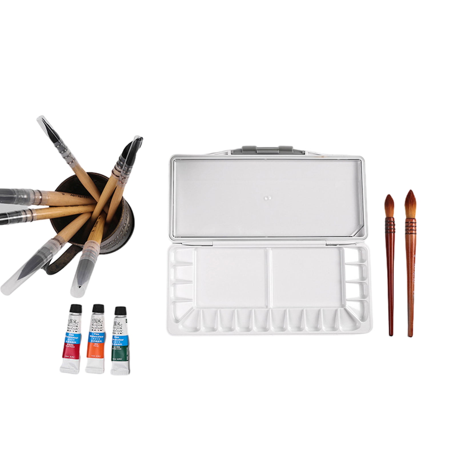 Folding Paint Tray Watercolor Palette with Two Additional Spacious Mixing Areas for Watercolor Gouache and Oil Painting