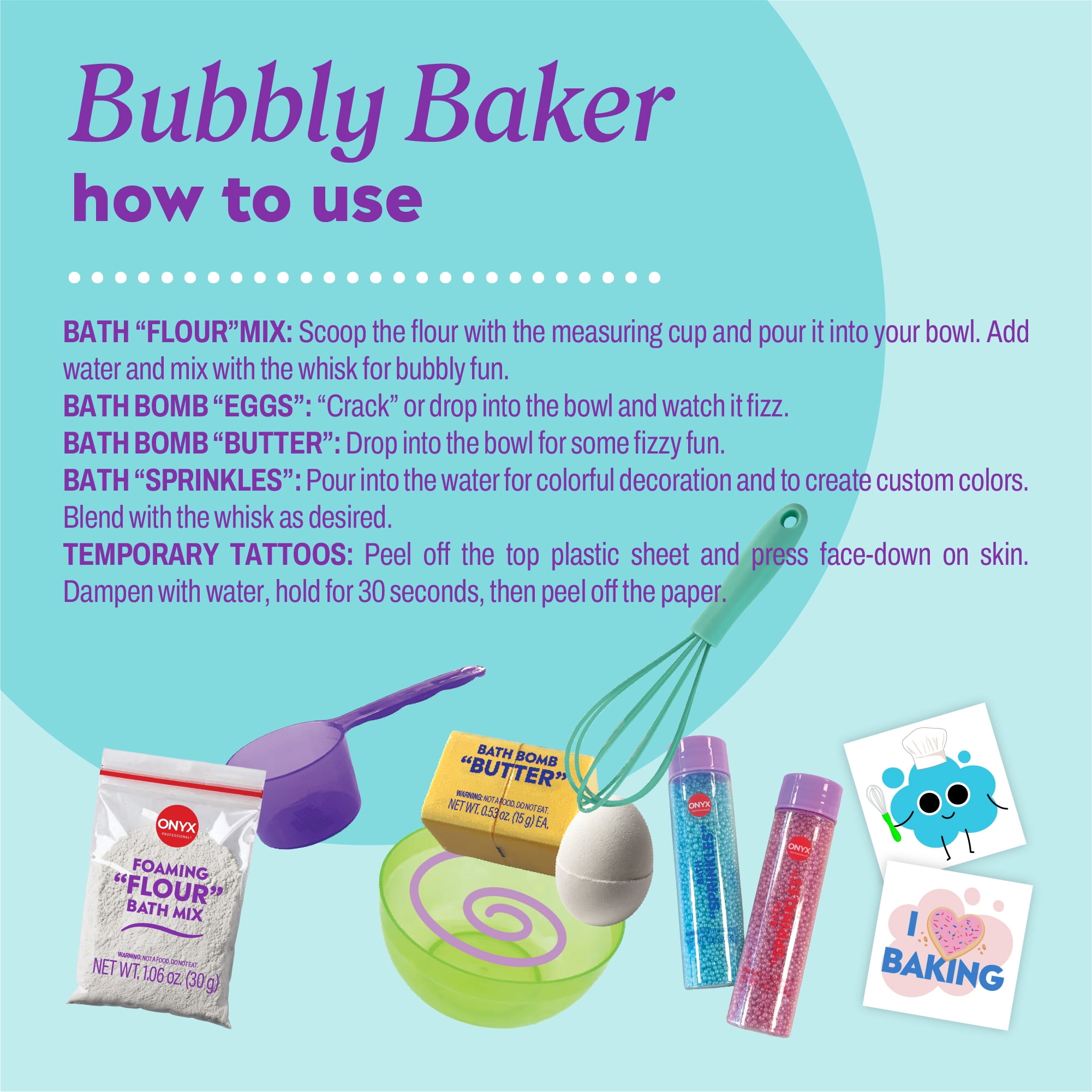 ONYX Professional Bubbly Baker Kids Bath Set, 12 pieces, Toy for Kids Ages 3 and Up