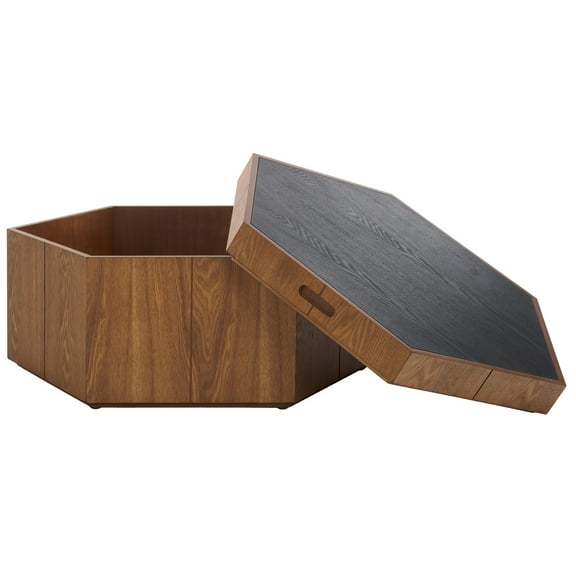 SAFAVIEH Rafaela Modern Hexagon Coffee Table, Walnut/Black (27 in. W x 27 in. D x 12.5 in. H)