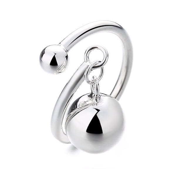 Dangling Ball Adjustable Open Ring for Women Sterling Silver 925 Double Balls Statement Wrap Rings Comfort Fit Finger Bands