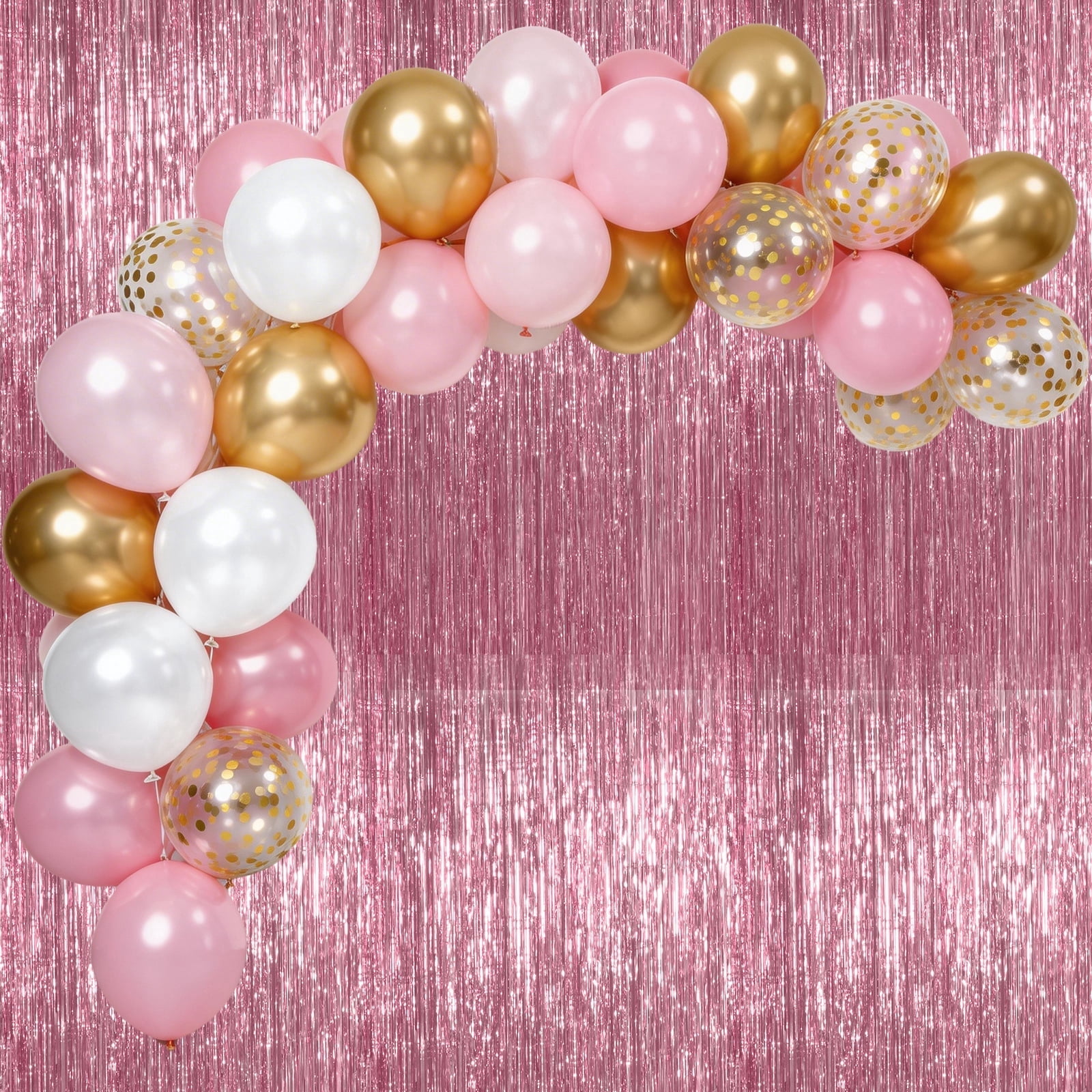50Pcs 12 Inch Metallic Gold Pink Light Pink White Gold Confetti Balloons and 2 Pack Light Pink Streamer 3.2 x 6.56 FT for Birthday Wedding Baby Bridal Shower Party Decorations