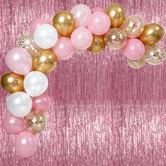 50Pcs 12 Inch Metallic Gold Pink Light Pink White Gold Confetti Balloons and 2 Pack Light Pink Streamer 3.2 x 6.56 FT for Birthday Wedding Baby Bridal Shower Party Decorations