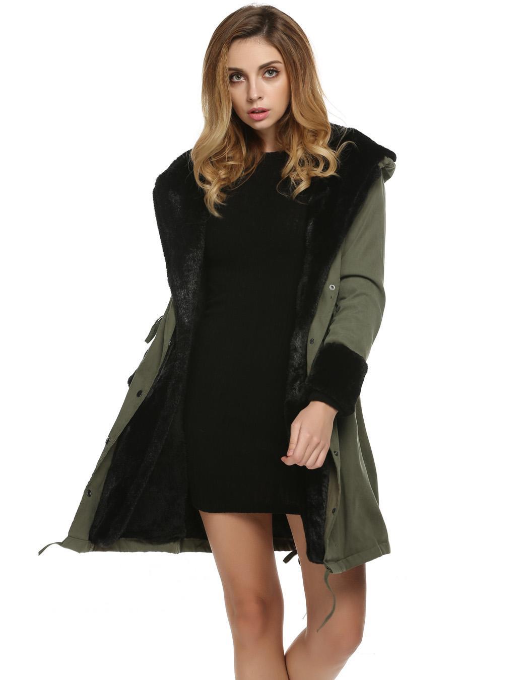 Womens Long Sleeve Winter Parka Thick Faux Fur Hooded Coat Jacket Overcoat by