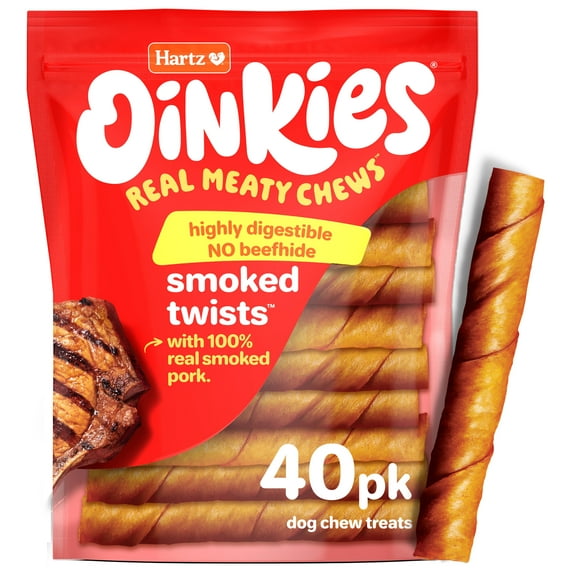 Hartz Oinkies Rawhide-Free Pig Skin Twists Real Smoked Flavor Dog Treats, 36.6oz (40 Count)