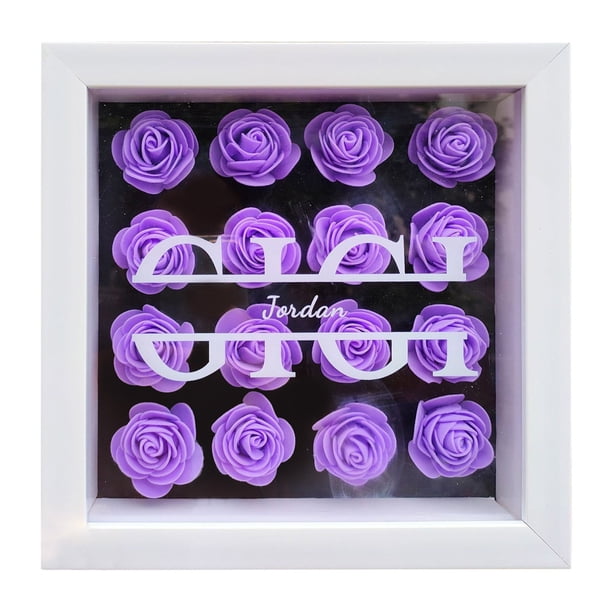 Caja de flores personalizada para mamá con nombre, marco de fotos de rosa preservada, caja personalizada, vitrina de flores, regalos de cumpleaños para mamá, abuela, rastrillo de alfombras