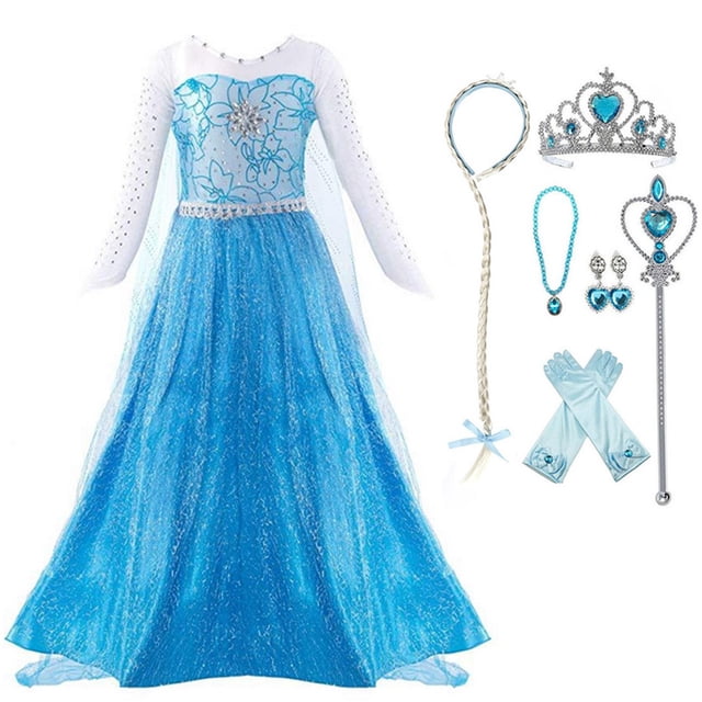 HAWEE Robe de Princesse Elsa pour Petite Fille Neige Fête Reine Costume d'Halloween