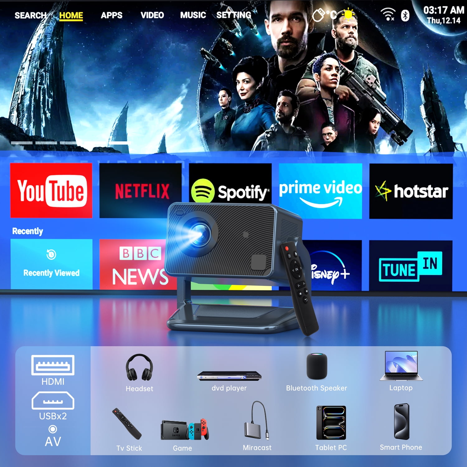 Projector with 5G WiFi and Bluetooth, Native 1080P Projector, Full HD 18000LM Movie Projector, 150" Display Support 4k Home Theater, Compatible with Phone/Laptop/TV Stick