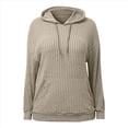 thumbnail image 3 of Sudadera con Capucha de Punto Acanalado para Mujer, Sudaderas Extragrandes con Bolsillo Tipo Canguro, Tops Casuales Holgados con Cordón Caqui XL, 3 of 7