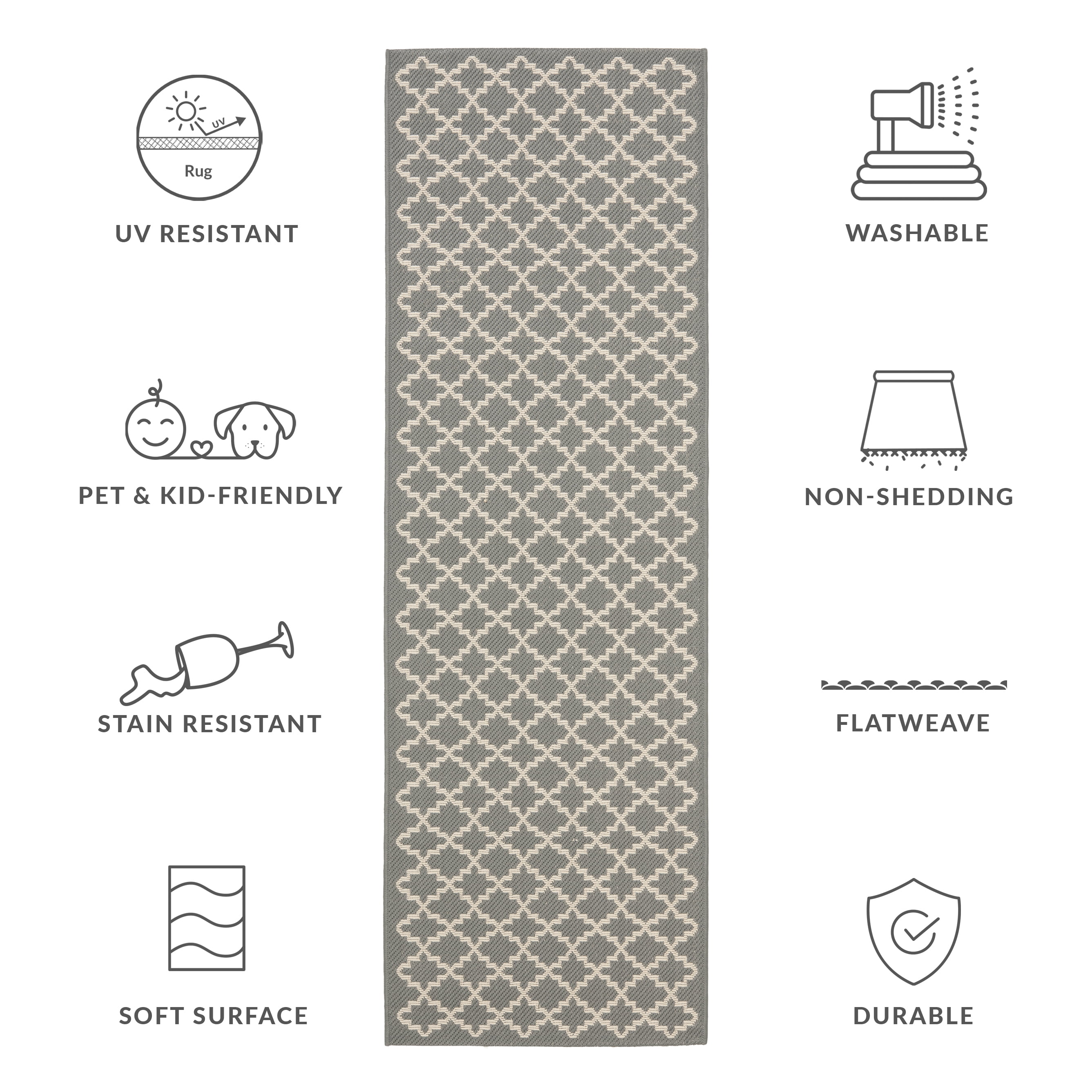 Safavieh Courtyard Hilbert Geometric Indoor/Outdoor Runner Rug, Anthracite/Beige, 2'3" x 6'7"