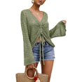 thumbnail image 1 of XINQIHANG Womens Boho Off Shoulder Sheer Crop Tops Bell Sleeve Flowy Oversized Crochet Ruched Pullover Sweaters, 1 of 6