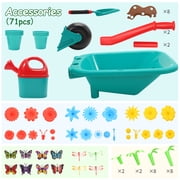 CUTE STONE Kids Gardening Tool Set with Wheelbarrow, Watering Can & Flower Building Toys, Pretend Play Indoor & Outdoor Garden Toy for Boys & Girls Ages 3+