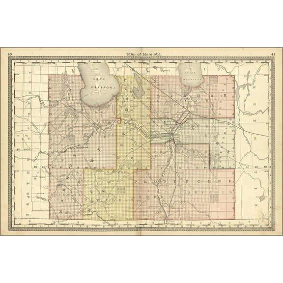 24"x36" Gallery Poster, map of manitoba canada 1881