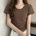 thumbnail image 5 of Annhoo T-Shirts for Women Trendy Drawstring Solid Color Pleated Crewneck Short Sleeve Tops Going Out Clothes, 5 of 7