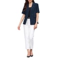 thumbnail image 2 of Women's Business Casual Blazer Short Sleeve Lapel Collar Summer Suit Jackets Work Blazers S Navy Blue, 2 of 5