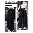 thumbnail image 5 of Happy Cherry Girls Baggy Cargo Pant Parachute Trousers Kids Wide Leg Jeans Elasticated Sweatpants 13-14 Years Black, 5 of 6