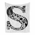 thumbnail image 1 of Letter S Soft Flannel Fleece Throw Blanket, Natural Floral Design Monochrome Style Uppercase Typography Silhouette Blooms, Cozy Plush for Indoor and Outdoor Use, 50" x 70", Black White, by Ambesonne, 1 of 6
