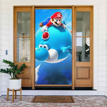 Game Super Mario Galaxy Door Cover Decorated Banner Tapestry Home Decoration Holiday Party Supplies Door Banner Porch Sign Banner 72.8 x 35.4 Inch