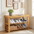 thumbnail image 1 of LEDREM 3-Tier Bamboo Shoe Bench Organizer, Multi-Functional Entryway Storage with Seat, 286lb Capacity, Quick Assembly, Natural, 1 of 6