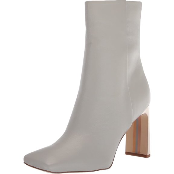 SAM EDELMAN Womens Gray Comfort Goring Anika Square Toe Block Heel Zip-Up Leather Booties 7.5 M