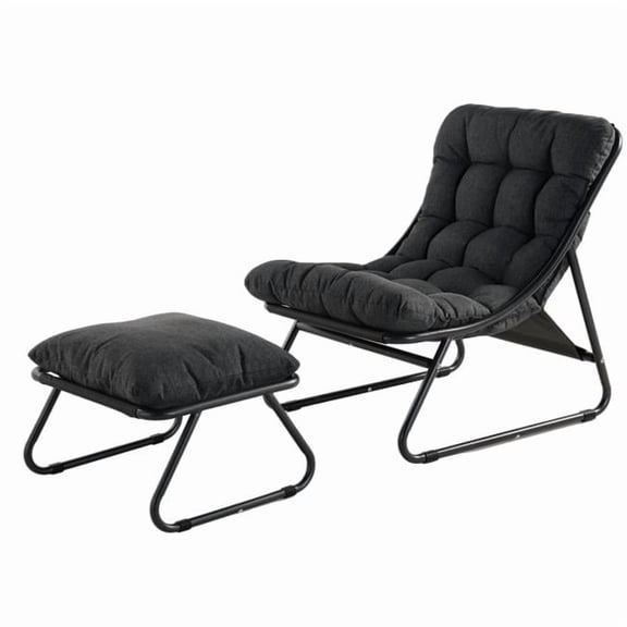 InQrands SBDG Outdoor Lounge Chair with Foot Stool, Comfy Sling Recliner Chair with Puffy Cushion and Foot Rest, Dark Gray