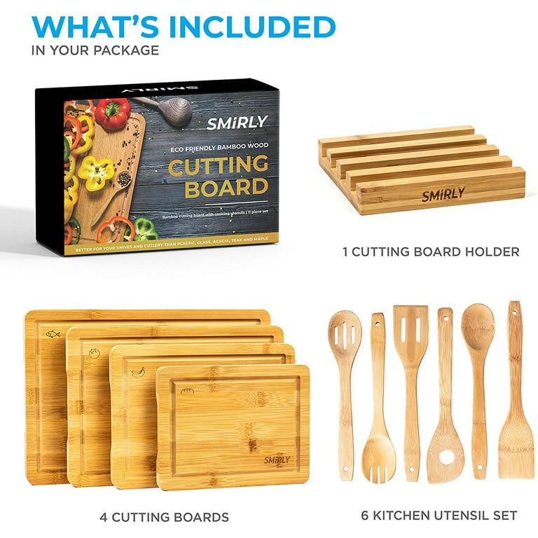 Showcasing SMIRLY Bamboo Cutting Board Set with Utensils 