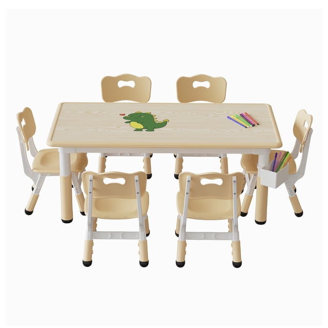 QinaQin Height Adjustable Activity Table for Kids, 6 Chair Set with Easy Clean Drawing Surface