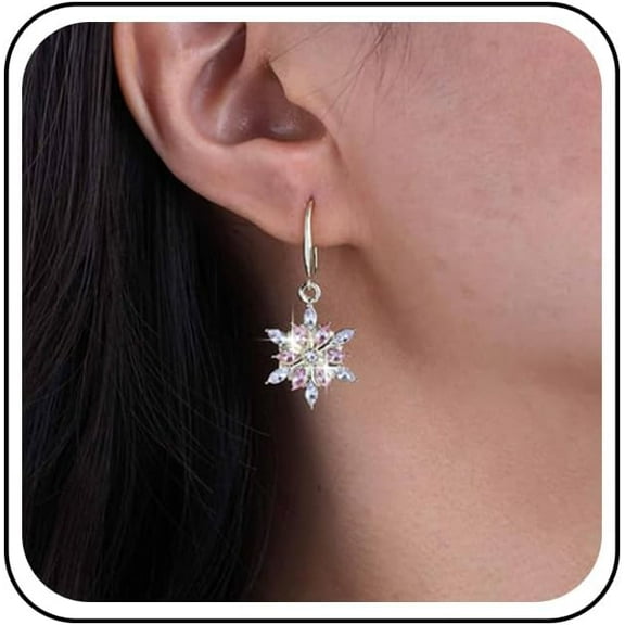 Bohemian Crystal Snowflake Earrings Gold Cz Snow Frozen Dangle Earrings Christmas Snowflake Hook Dangle Earrings Rhinestone Winter Snowflake Earrings Jewelry for Women Gifts