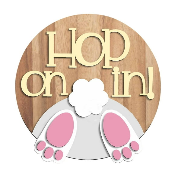 Home Decor Clearance Hop On In Easter Wooden Hanging Sign Bunny Rabbit Welcome Door Hanger Rustic Easter Wood Wreath Sign For Front Door Spring Home Farmhouse Window Door Decorations, Pink