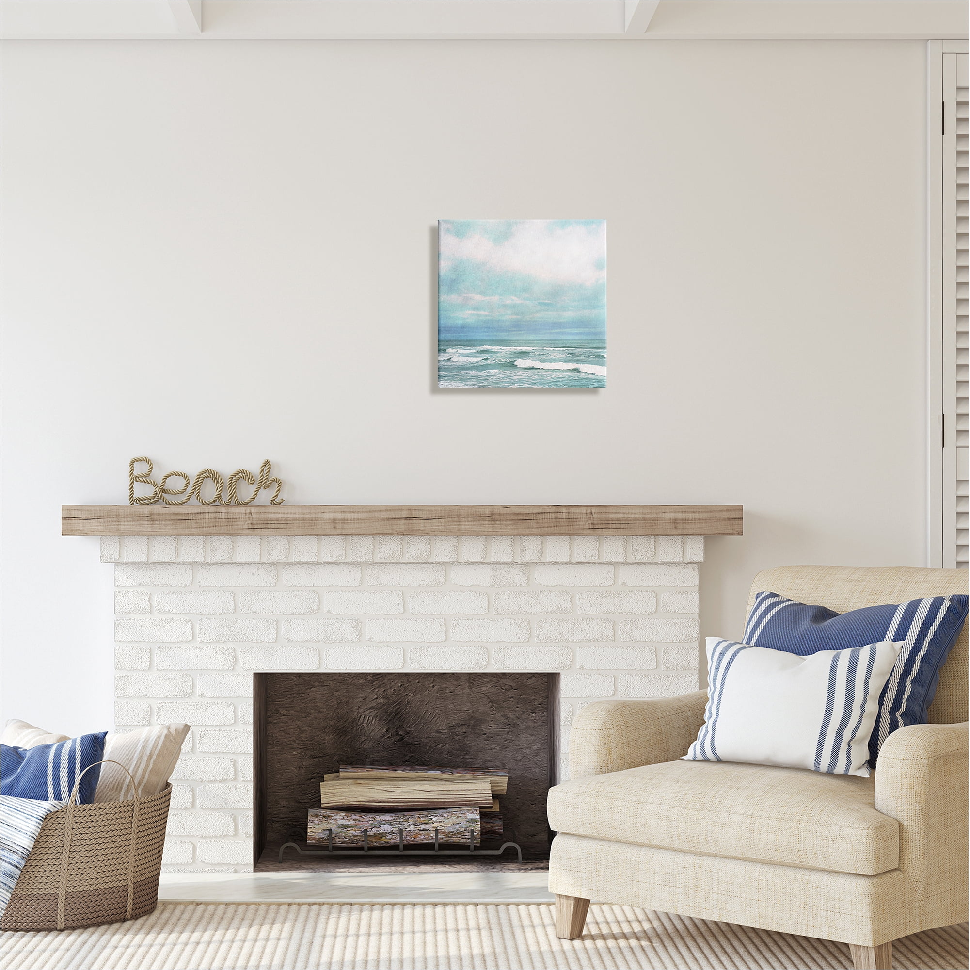 Stupell Industries Beach Waves Horizon Landscape Painting Gallery Wrapped Canvas Art Print Wall Art, 17 x 17