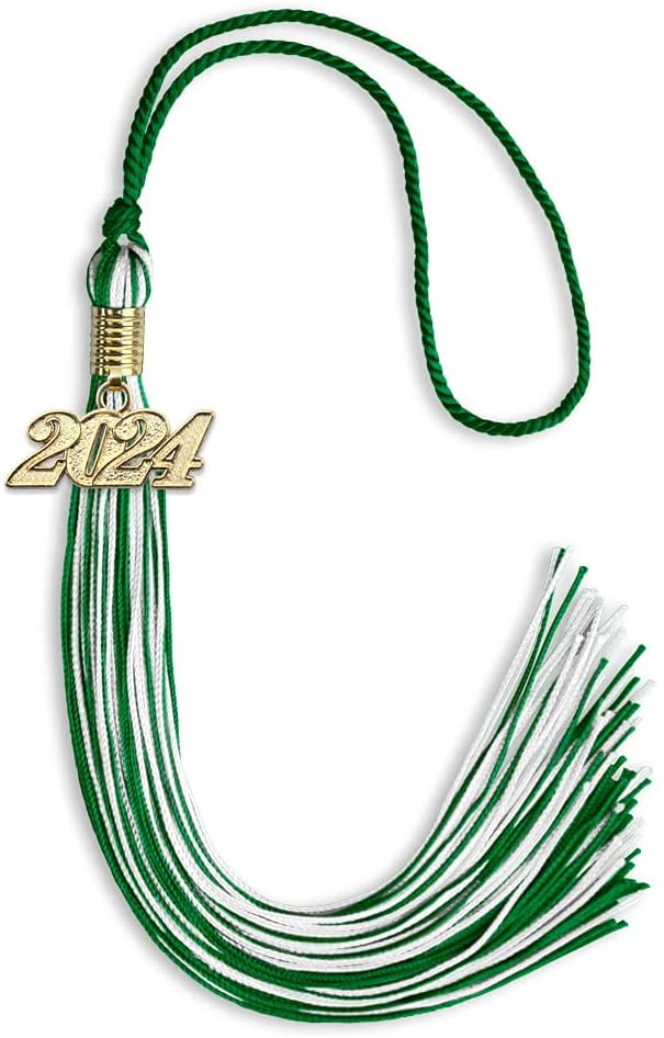 Endea Graduation Mixed Double Color Tassel with Gold Date Drop  (Green/White, 2024)