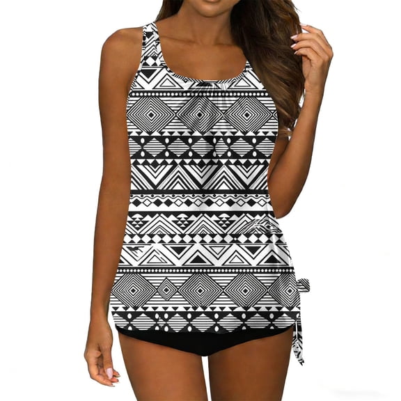 Tankini Swimsuits for Women Blouson Swim Tank Top with Boyhort Modest Tummy Control Bathing Suits Summer Clothes