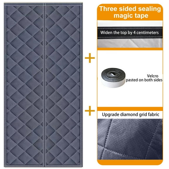 Magnetic Thermal Insulated Door Curtain Fits Door Size 32" x 80" Thicken Nylon Cotton Temporary Magnet Closure Thermal Door Cover Size W34 x L81 inch Weatherproof Windproof Soundproof, Grey