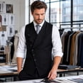thumbnail image 4 of AZoiNM Men's Standard Fit Angled Placket Vest Lapel Collar Stretch Polyester Blend, 4 of 15