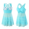 thumbnail image 3 of Womens Swimdresses Plus Size Modest Swimsuits for Women Double Strap Eyelet Tunic One Piece Bathing Suits Light Blue, M, 3 of 5