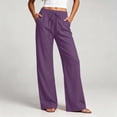 thumbnail image 2 of POROPL Plus Size Linen Pants Women Loose Wide Leg Drawstring Elastic Waist Pants With Pocket,Pants for Saving, 2 of 6