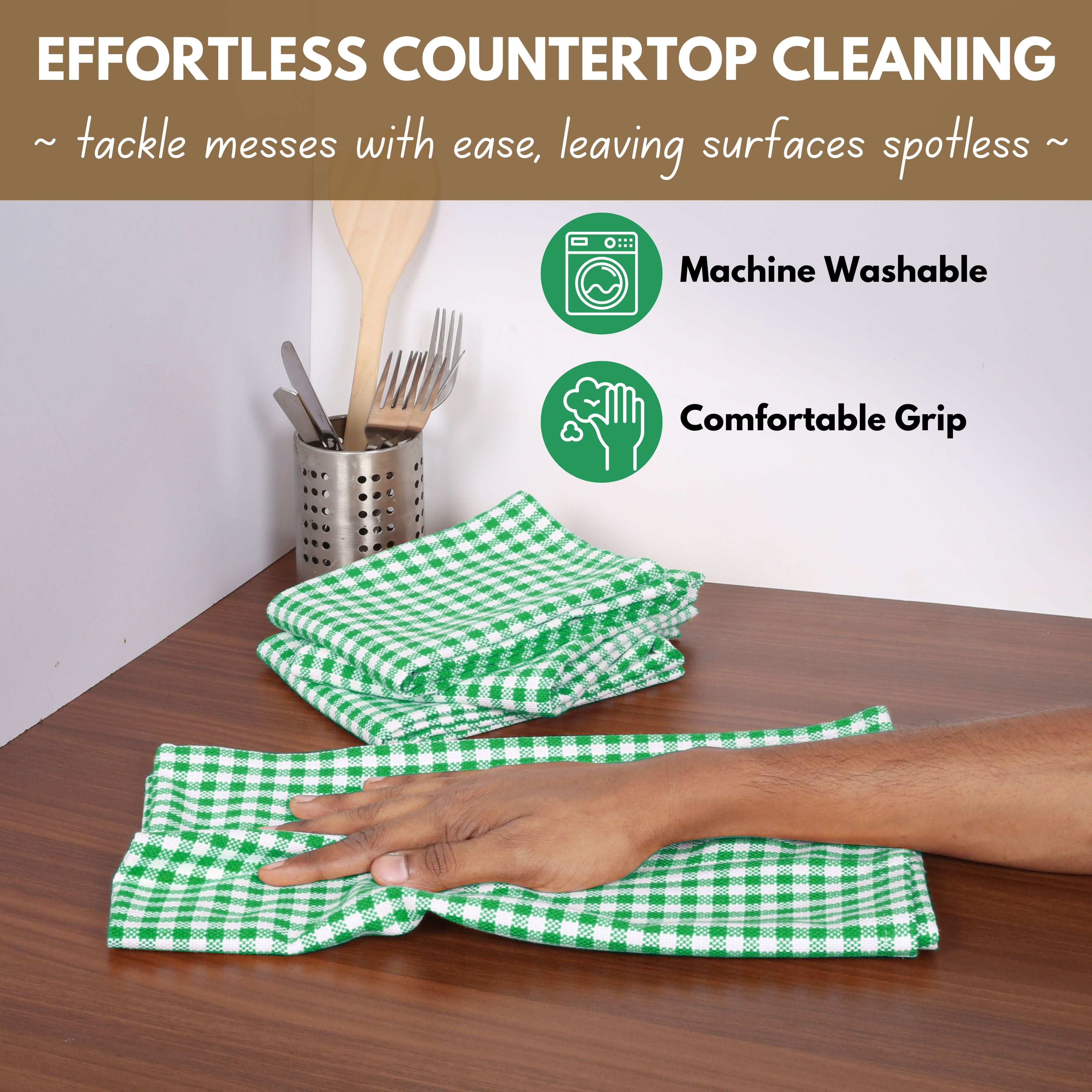 Native Fab 12 Pack Gingham Check Plaid Kitchen Towel - Soft Cotton - Washcloths - 16x26 - Green