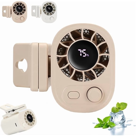 360° Rotation Car Clip On Fan with LED Display - 5 Speed Adjustable, Rechargeable Mini Fan for Car, Office, and Home Use