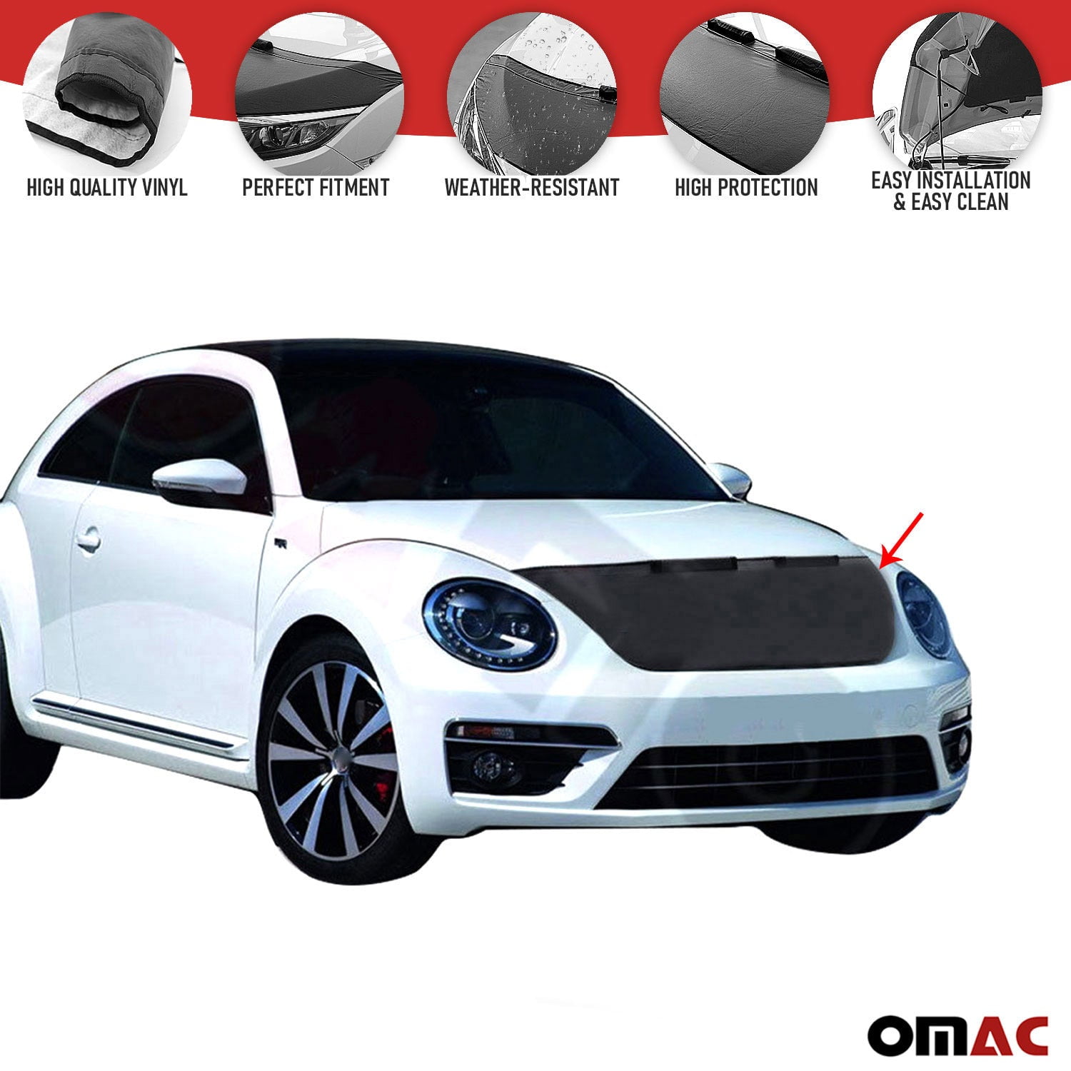 OMAC USA Fits VW Beetle 20132019 Car Hood Mask Bra Black Vinyl