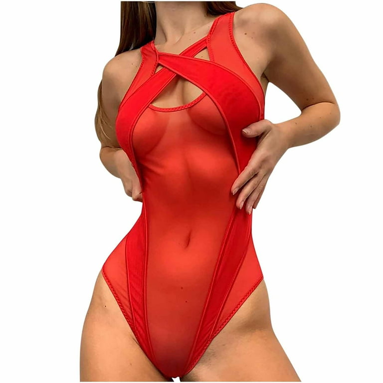 VerPetridure Sexy Lingerie for Women Plus Size Women's Lace Sexy Mesh  See-through Hollow Bodysuit Sexy High Elastic Mesh Lingerie 