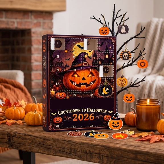 sruoe 24 Days Halloween Advent Calendar Box, Halloween Home Decor, Acrylic Pumpkin Hanging Ornament Set for Wreath, Garland, Indoor Display