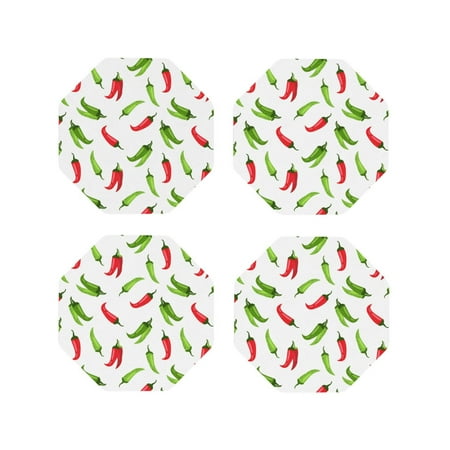 

Leather Coasters Set of 4 - Chili Pepper green Lightweight Non-Slip Drink Coasters for Desk Anti-Scalding Desk Cup Coasters for Office Table Decor Octagon