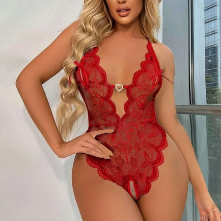 

Ladies Erotic Lingerie Sexy Backless Lace Hollow Heart Hook And Ring Set Without Steel Rings Wine XL