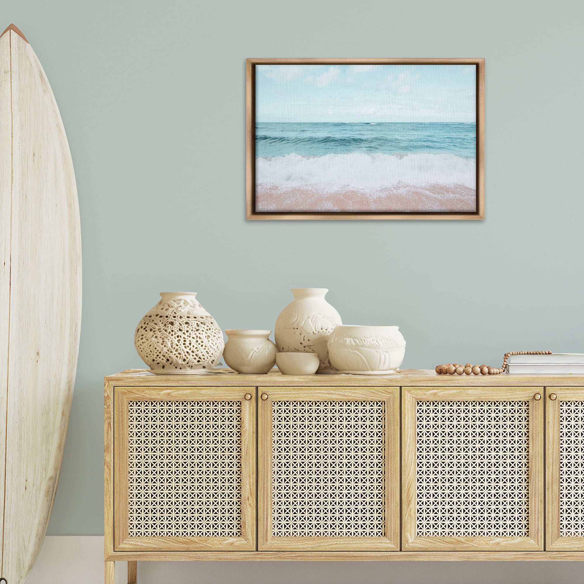 Stupell Industries Centric Beach Foam Nautical & Beach Photography Brown Floater Framed Canvas Art Print Wall Art, 31 x 21
