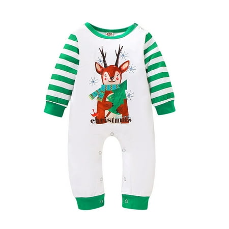 

Rovga Baby Boys Girls Christmas Xmas Striped Cartoon Deer Letter Printed Romper Jumpsuit Baby Cute Beautiful Clothing