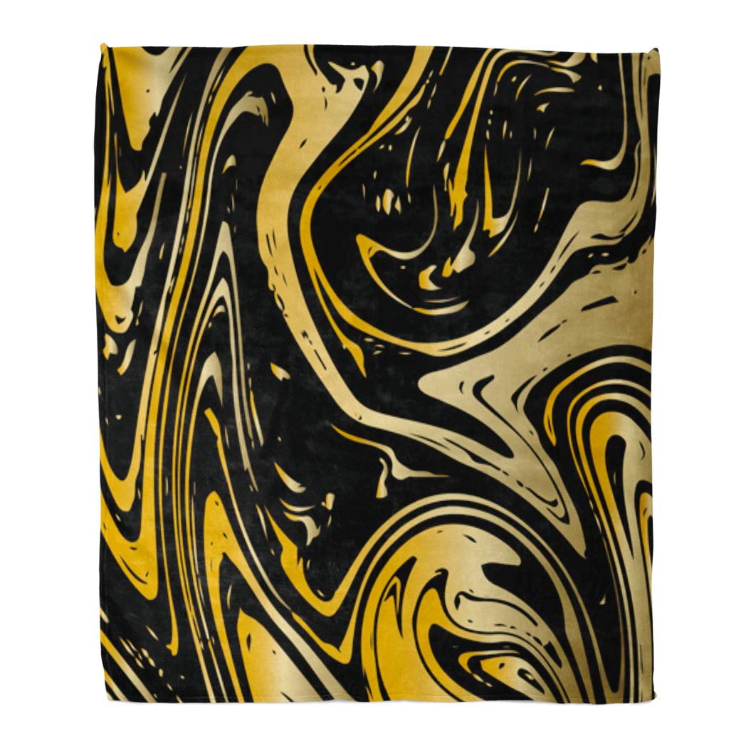 ASHLEIGH 58x80 inch Super Soft Throw Blanket Gold Marble Marbling on Black VIP Rich Golden