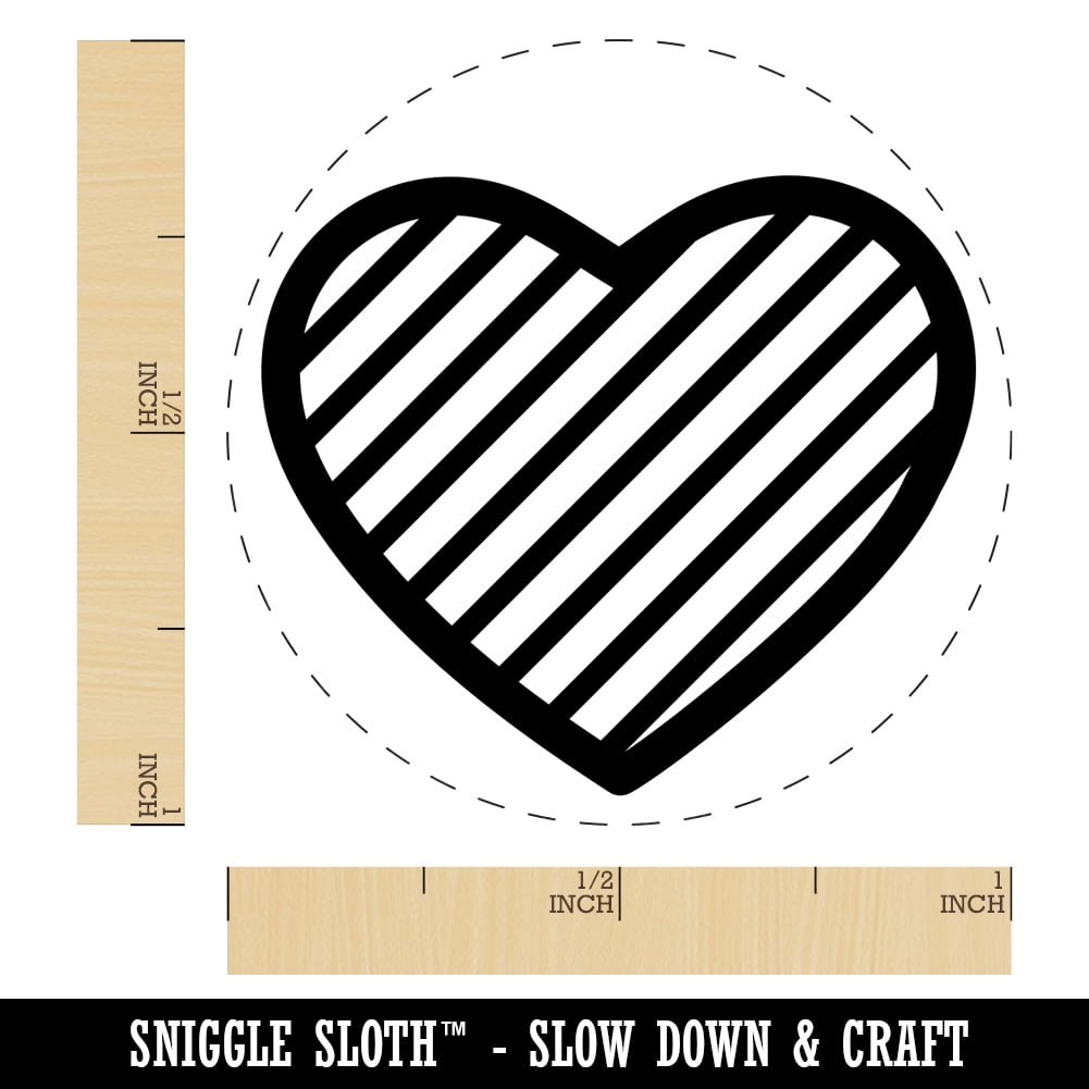 Heart with Stripes Self-Inking Rubber Stamp Ink Stamper - Orange Ink - Medium 1 Inch