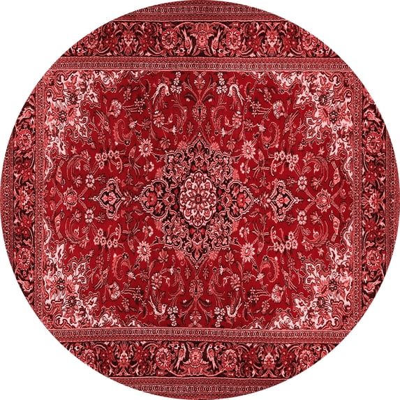 Ahgly Company Indoor Round Medallion Red Traditional Area Rugs, 4' Round