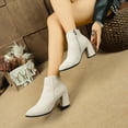 thumbnail image 2 of Womens Ankle Boots Suede Chunky Block Heel Pointed Toe Zipper Fall Booties Casual Dressy Short Boots, 2 of 7