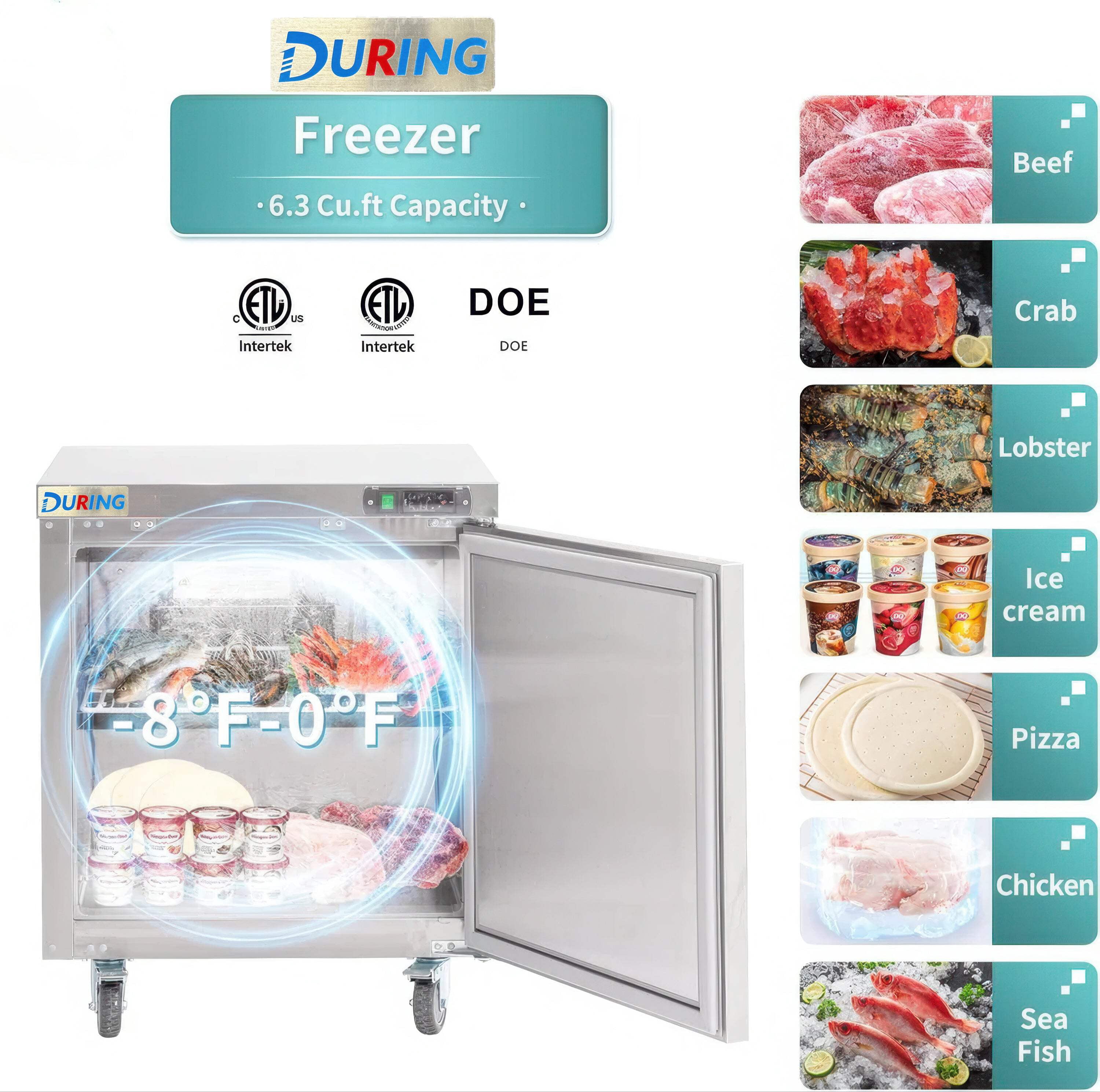 DURING D-KTF-28B 28" Single Door 6.4 Cu.ft Undercounter Freezer