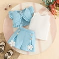 thumbnail image 3 of LYHaoo Toddler Girls Fly Sleeve Ruffles Coat Vest Tops Skirts Floral Shorts Outfits Girls Outfit Sets Sizes 9-12 Months(Blue), 3 of 6